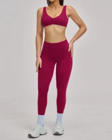 Hollow Halter Backless Yoga Fitness Set - Burgundy