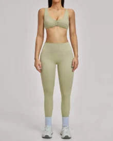 Hollow Halter Backless Yoga Fitness Set - Khaki