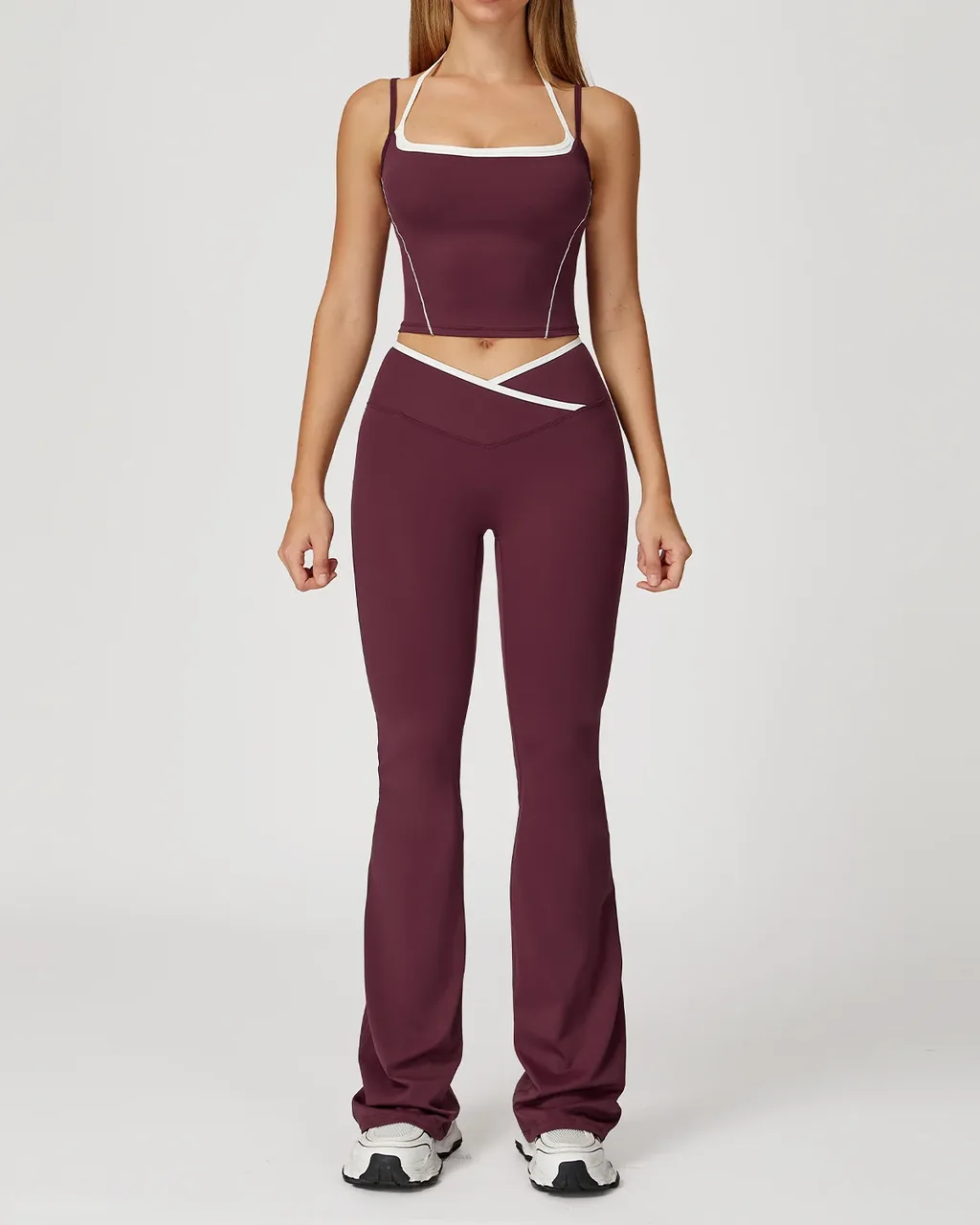 Conjunto Yoga 2-En-1: Sostén Sin Espalda Y Cintura Alta - vino