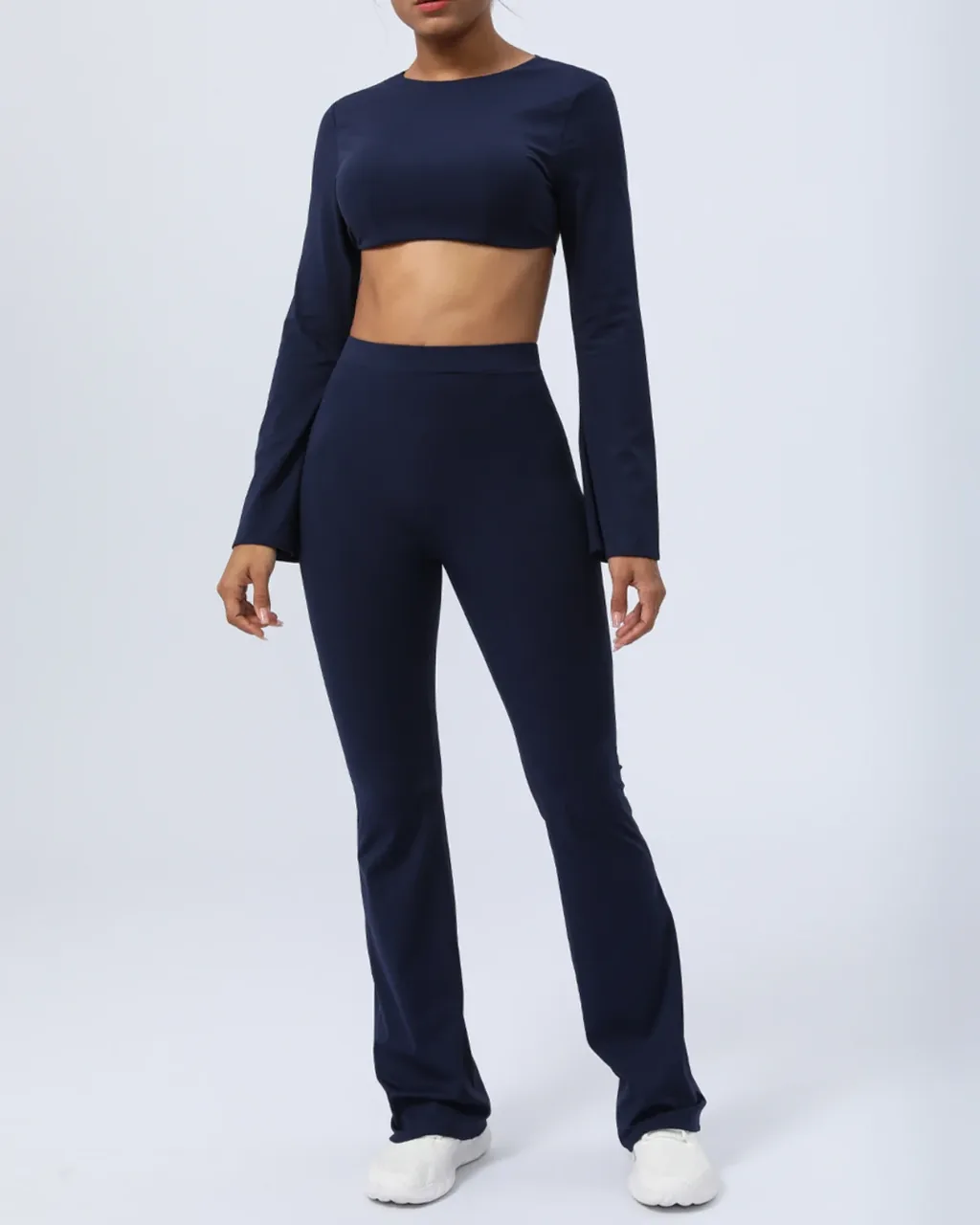 Conjunto Yoga Sin Espalda Y Acampanado, Tono Nude Secado Rápido - azul marino
