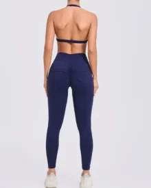 Halter Back Pocket Yoga 2-Piece Set - Midnight