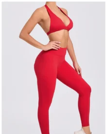 Halter Back Pocket Yoga 2-Piece Set - Red