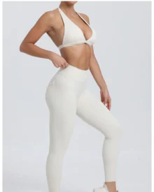Halter Back Pocket Yoga 2-Piece Set - White