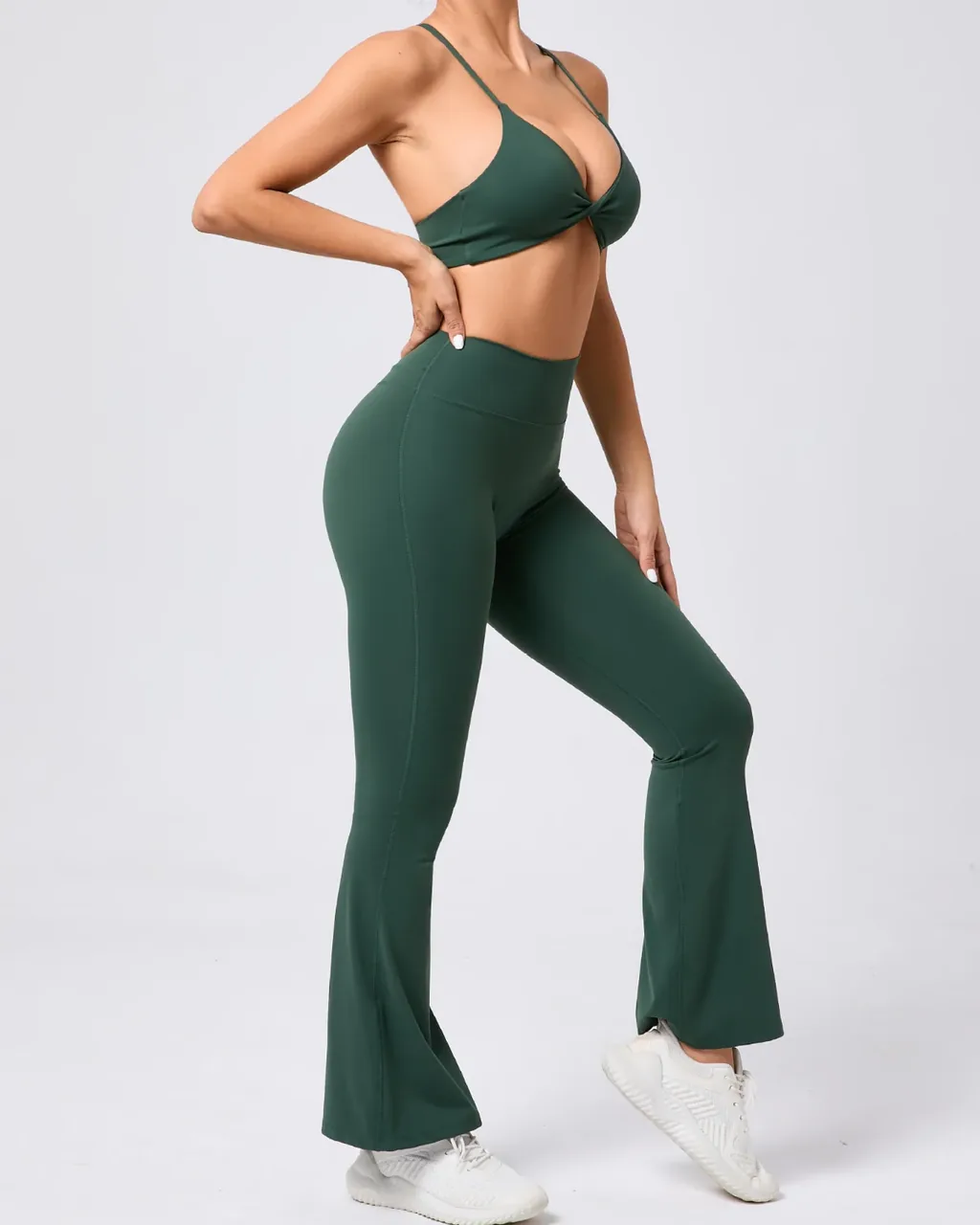 Set Yoga Ajustable Con Acabado Abullonado - verde bosque