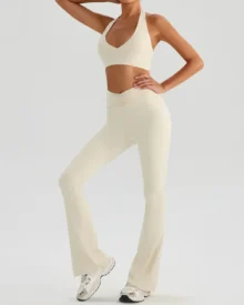 Halter Bra Tennis Skirt 2Pcs Fitness Set - Cream