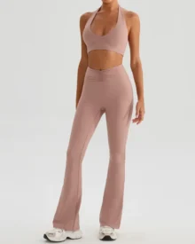Halter Bra Tennis Skirt 2Pcs Fitness Set - Dusty Rose