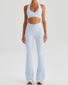 Halter Bra Tennis Skirt 2Pcs Fitness Set - Light Blue
