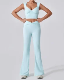 Twist High Waist Flare Fitness Set - Baby Blue