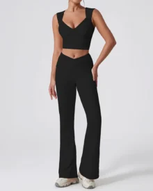 Twist High Waist Flare Fitness Set - Black