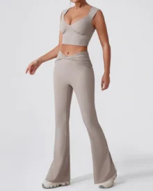 Twist High Waist Flare Fitness Set - Light Grey
