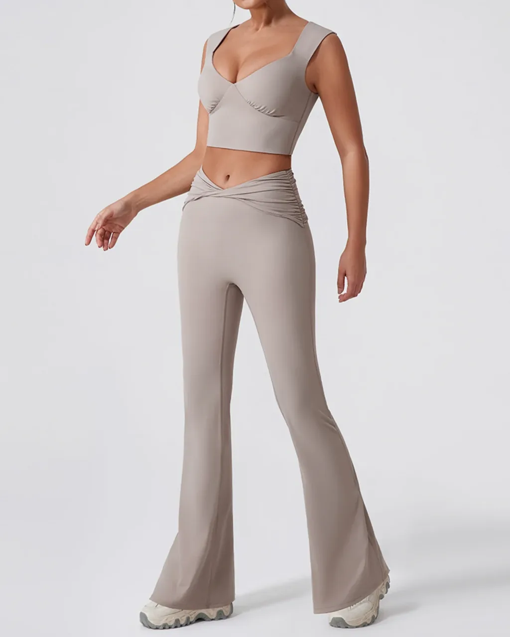 Set Fitness Twist De Cintura Alta - gris claro