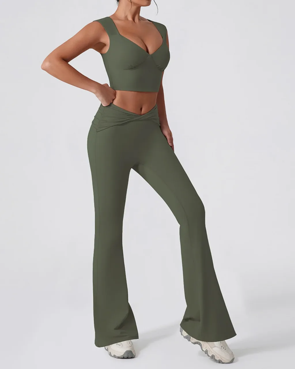Set Fitness Twist De Cintura Alta - verde oliva