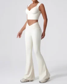 Twist High Waist Flare Fitness Set - White
