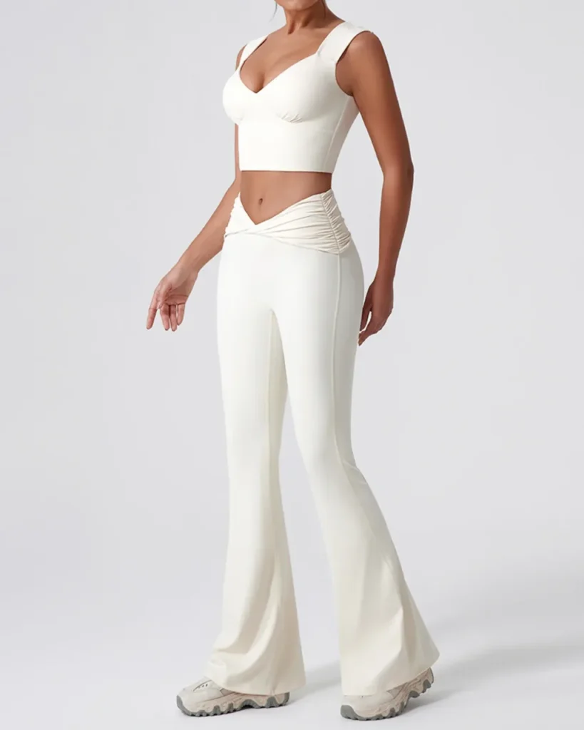Twist High Waist Flare Fitness Set - White