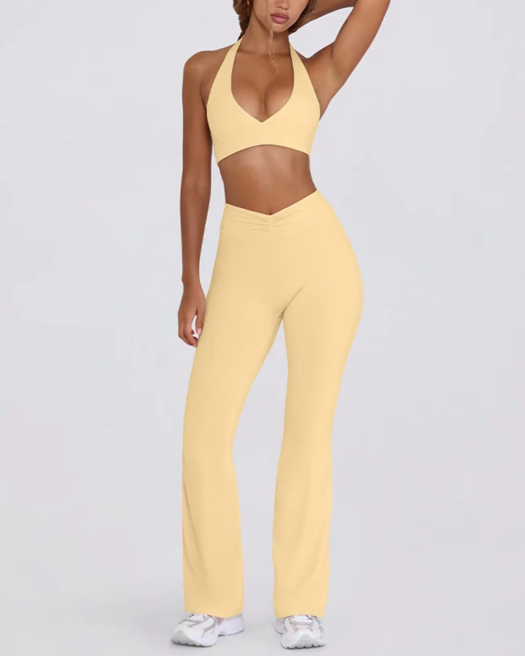 Set De Yoga Con Pantalones Acampanados Y Sostén Sin Espalda - beige claro Tea amarillo
