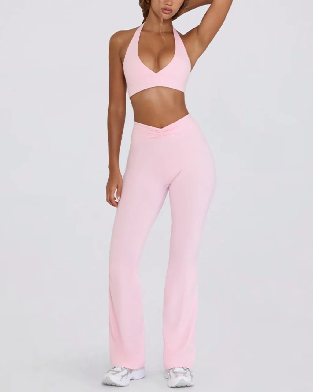 Set De Yoga Con Pantalones Acampanados Y Sostén Sin Espalda - rosa
