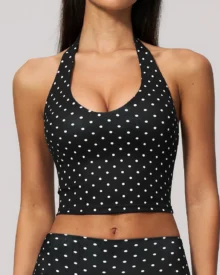 Polka Dot Crewneck Vest With Deep V Back And Backless Design - Black
