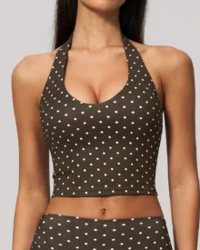 Polka Dot Crewneck Vest With Deep V Back And Backless Design - Dark Taupe