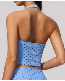 Polka Dot Crewneck Vest With Deep V Back And Backless Design - Light Blue
