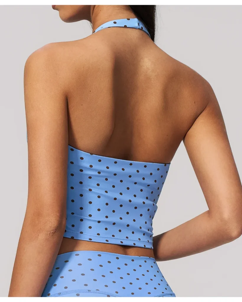 Polka Dot Crewneck Vest With Deep V Back And Backless Design - Light Blue