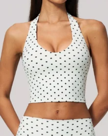 Polka Dot Crewneck Vest With Deep V Back And Backless Design - White