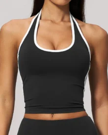 Colorful Yoga Backless Vest With A Neckline Design - Charcoal