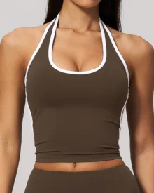 Colorful Yoga Backless Vest With A Neckline Design - Dark Olive