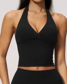 Women'S Yoga Backless Vest With Neck Strap - Black