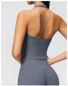 Women'S Yoga Backless Vest With Neck Strap - Steel Blue