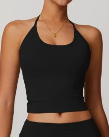 Tie Halter Racerback Yoga Vest With Pads - Black