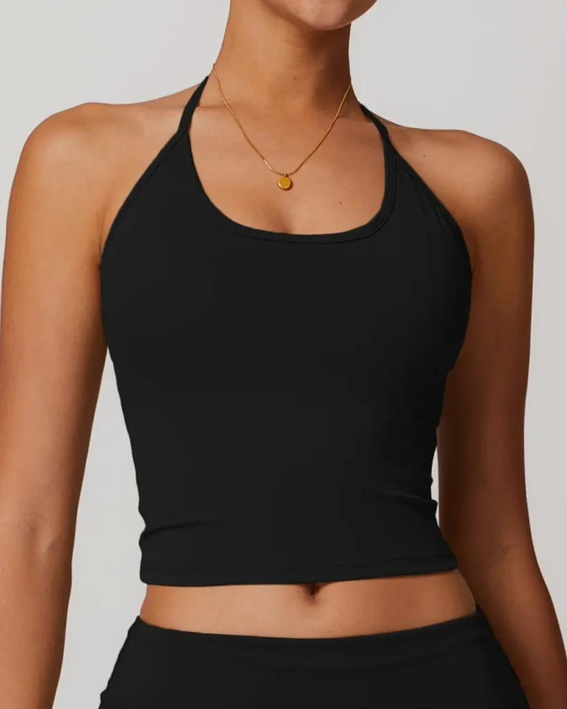 Tie Halter Racerback Yoga Vest With Pads - Black