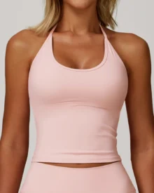 Tie Halter Racerback Yoga Vest With Pads - Blush