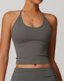 Tie Halter Racerback Yoga Vest With Pads - Dark Grey