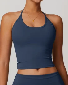 Tie Halter Racerback Yoga Vest With Pads - Navy