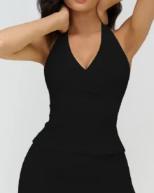 Brushed V Neck Halter Yoga Vest - Navy