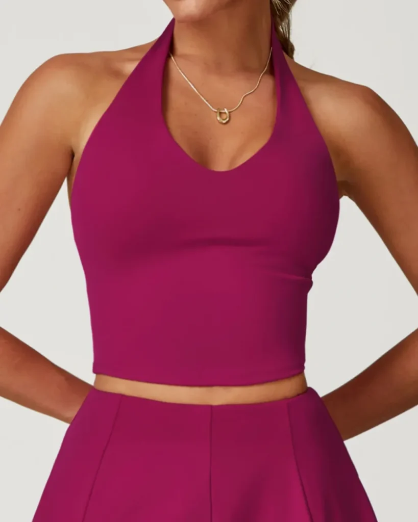 Halter Quick Dry Nude Back Yoga Vest - Fuchsia