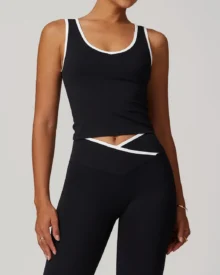 Color Block Backless Nude Tight Yoga Vest - Navy