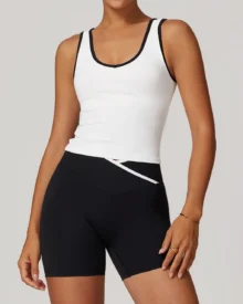 Color Block Backless Nude Tight Yoga Vest - White