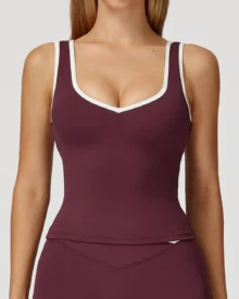 Color Block Backless Nude Tight Yoga Vest - Wine
