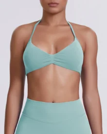 Seamless Solid Halter Backless High Elastic Bra - Mint