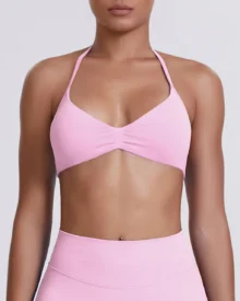 Seamless Solid Halter Backless High Elastic Bra - Pink