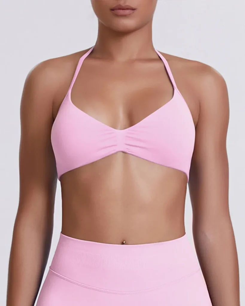 Seamless Solid Halter Backless High Elastic Bra - Pink