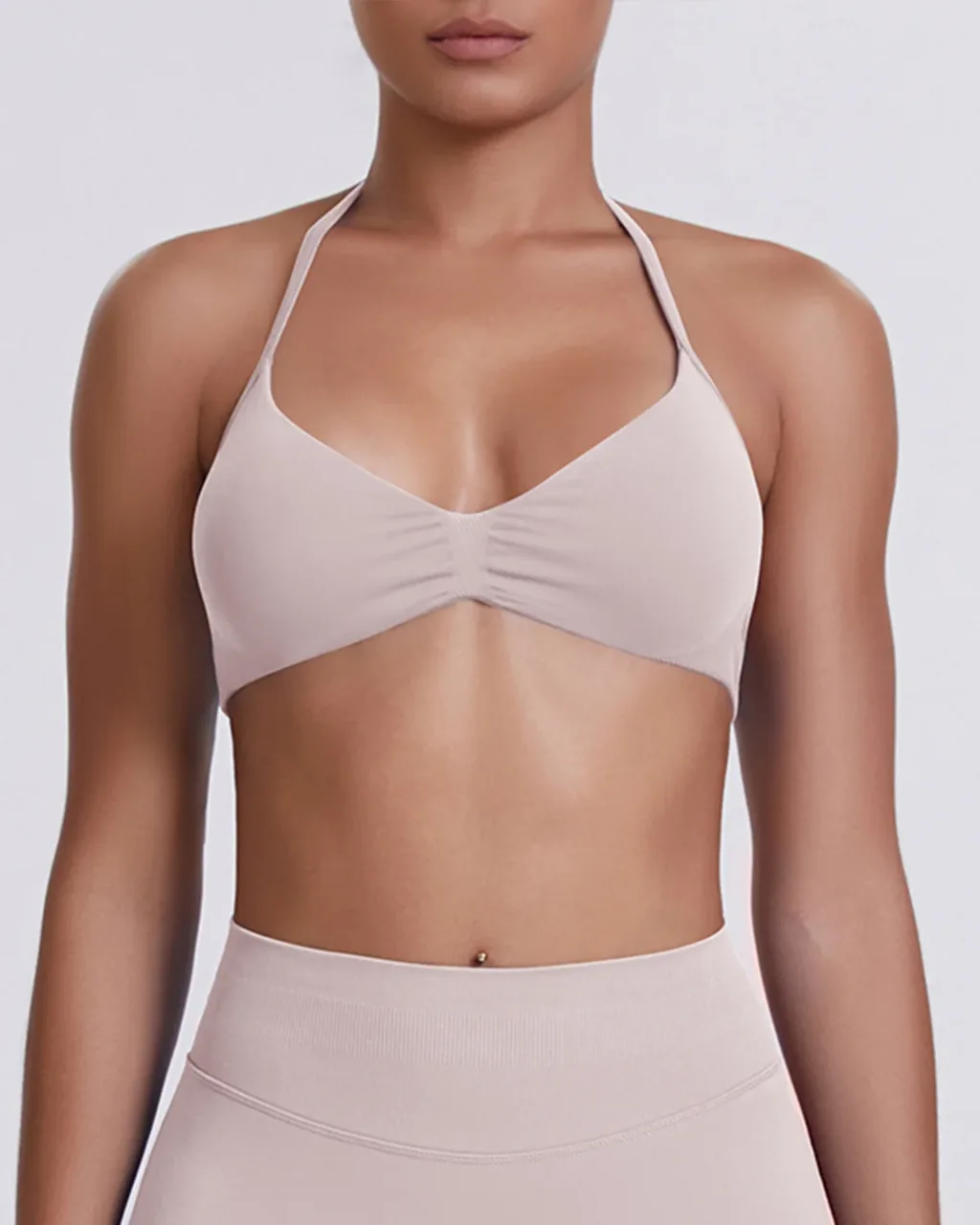 Sujetador Halter Fruncido Sin Costuras - canela