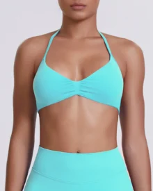 Seamless Solid Halter Backless High Elastic Bra - Turquoise