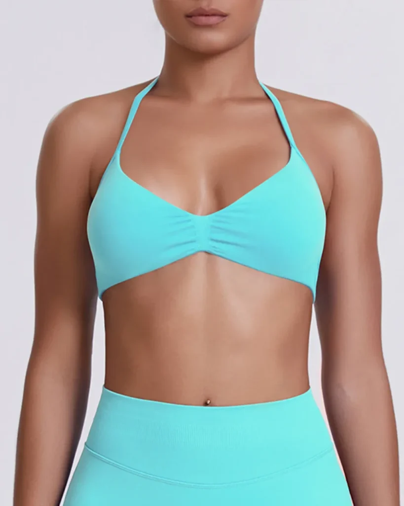 Seamless Solid Halter Backless High Elastic Bra - Turquoise