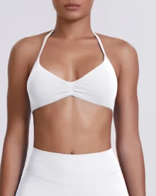 Seamless Solid Halter Backless High Elastic Bra - White