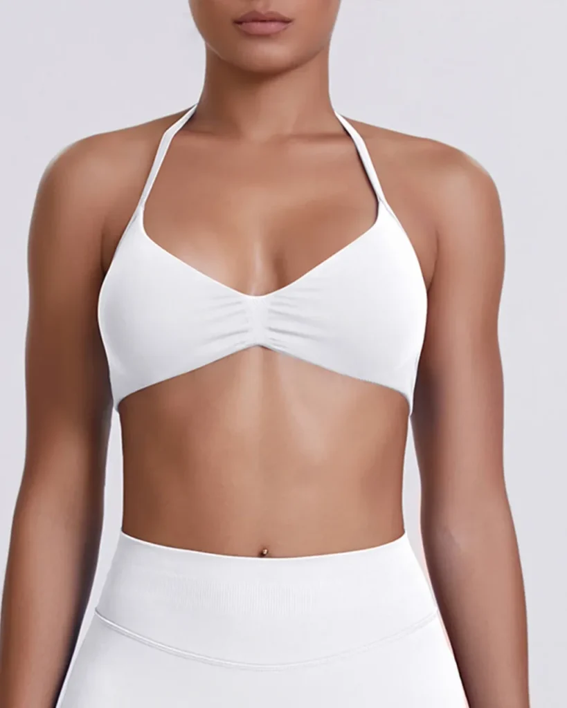 Seamless Solid Halter Backless High Elastic Bra - White