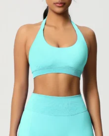 Seamless Halter Backless High Elastic Sports Bra - Baby Blue