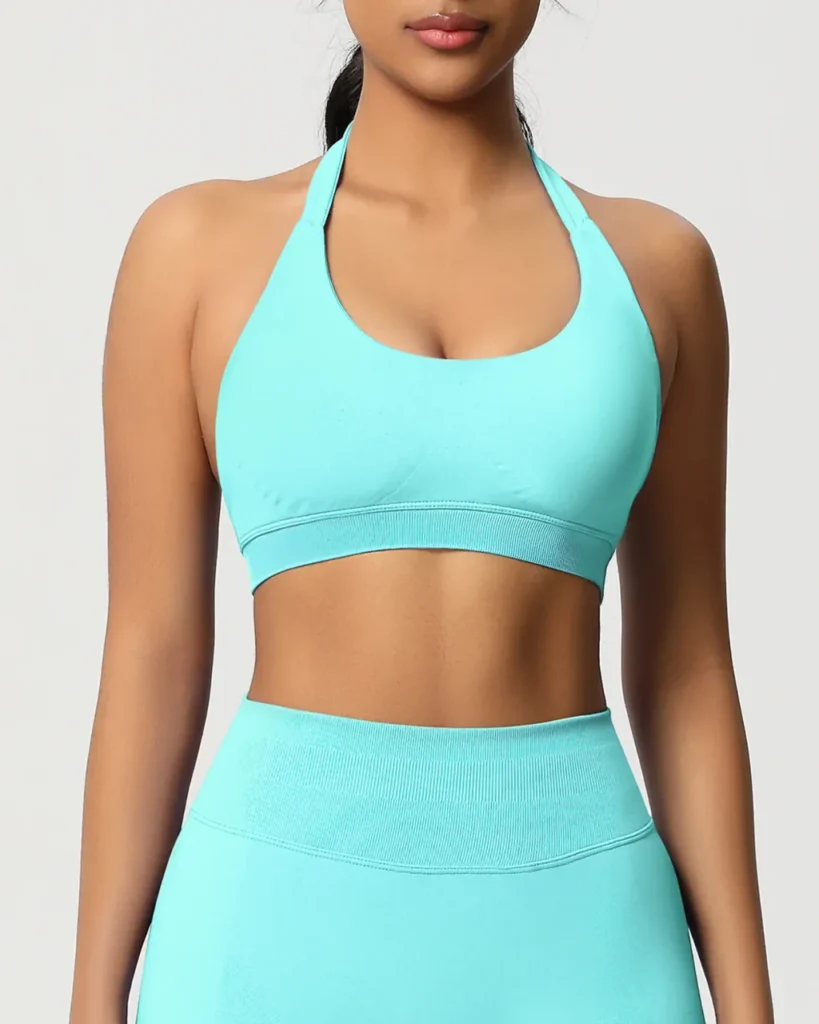 Seamless Halter Backless High Elastic Sports Bra - Baby Blue