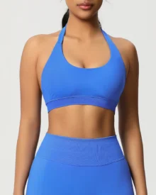 Seamless Halter Backless High Elastic Sports Bra - Blue